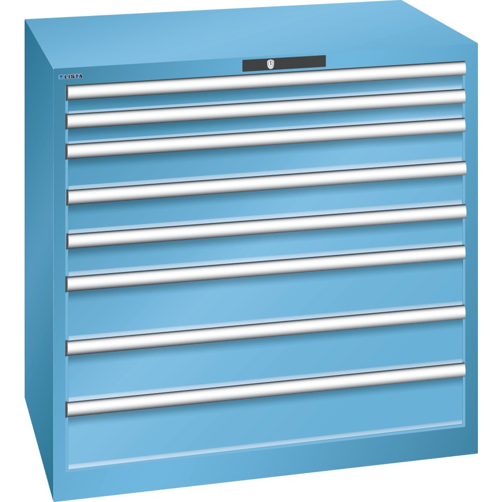 LISTA Schubladenschrank 54x36E, (BxTxH) 1023x725x1000mm, 8 Schubladen, 2 x 75 / 3 x 100 / 3 x 150, lichtblau, CODE Lock