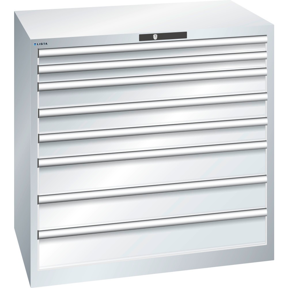 LISTA Schubladenschrank 54x36E, (BxTxH) 1023x725x1000mm, 8 Schubladen, 2 x 75 / 3 x 100 / 3 x 150, lichtgrau, RFID Lock