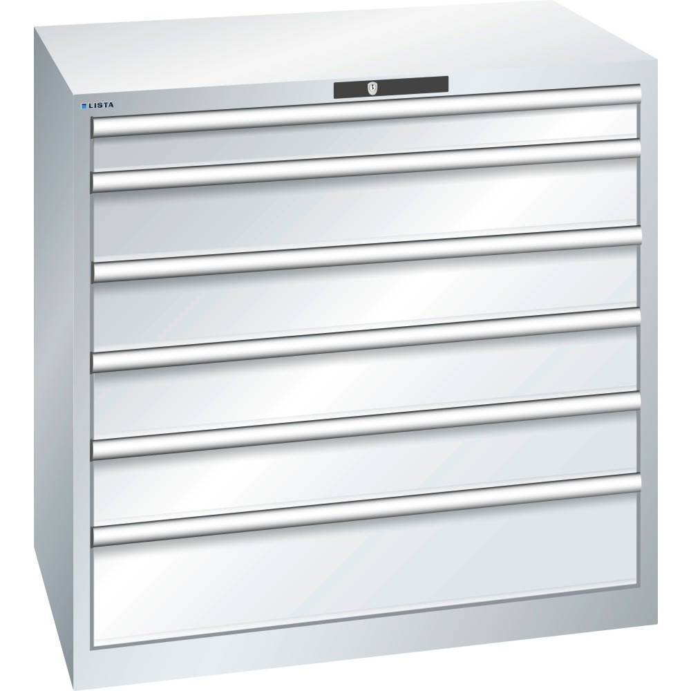 LISTA Schubladenschrank 54x36E, (BxTxH) 1023x725x1000mm, 6 Schubladen TK 200kg, lichtgrau, RFID Lock