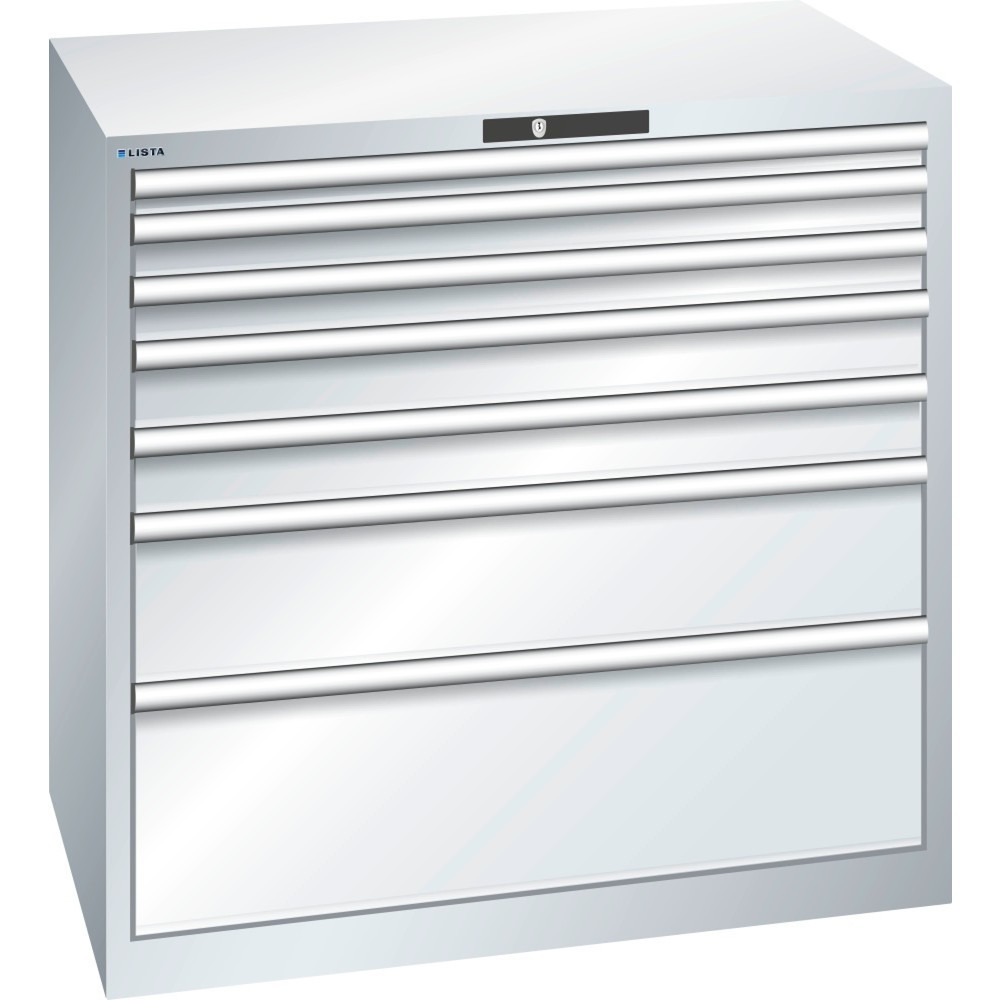 LISTA Schubladenschrank 54x36E, (BxTxH) 1023x725x1000mm, 7 Schubladen TK 200kg, lichtgrau, CODE Lock