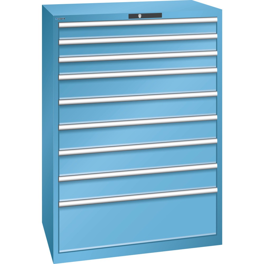 LISTA Schubladenschrank 54x36E, (BxTxH) 1023x725x1450mm, 9 Schubladen TK 200kg, lichtblau, CODE Lock