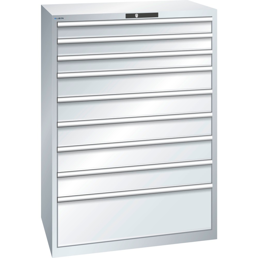 LISTA Schubladenschrank 54x36E, (BxTxH) 1023x725x1450mm, 9 Schubladen TK 200kg, lichtgrau, AUTO Lock