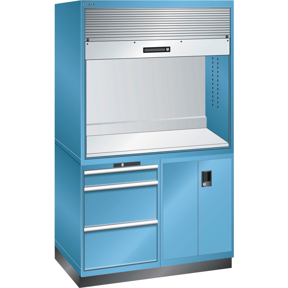 LISTA Qualitätsstation 2x36x36E, (BxTxH) 1434x725x2100mm, 3 Schubladen, D / Schuko, lichtblau