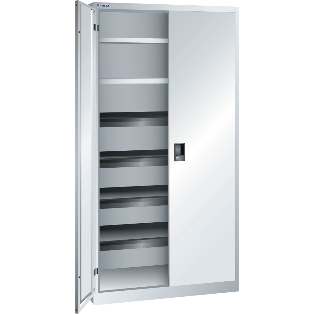 LISTA Flügeltürschrank, (BxTxH) 1000x580x1950mm, 4 Auszug-, 2 Verstellböden, lichtgrau, RFID Lock