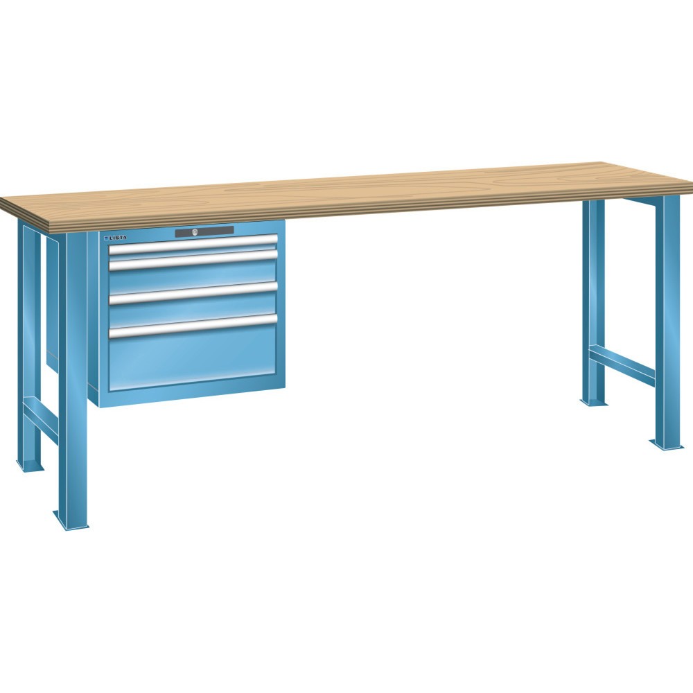 LISTA Werkbank 27x36E, (BxTxH) 2000x800x900mm, Buche, 4 Schubladen, lichtblau