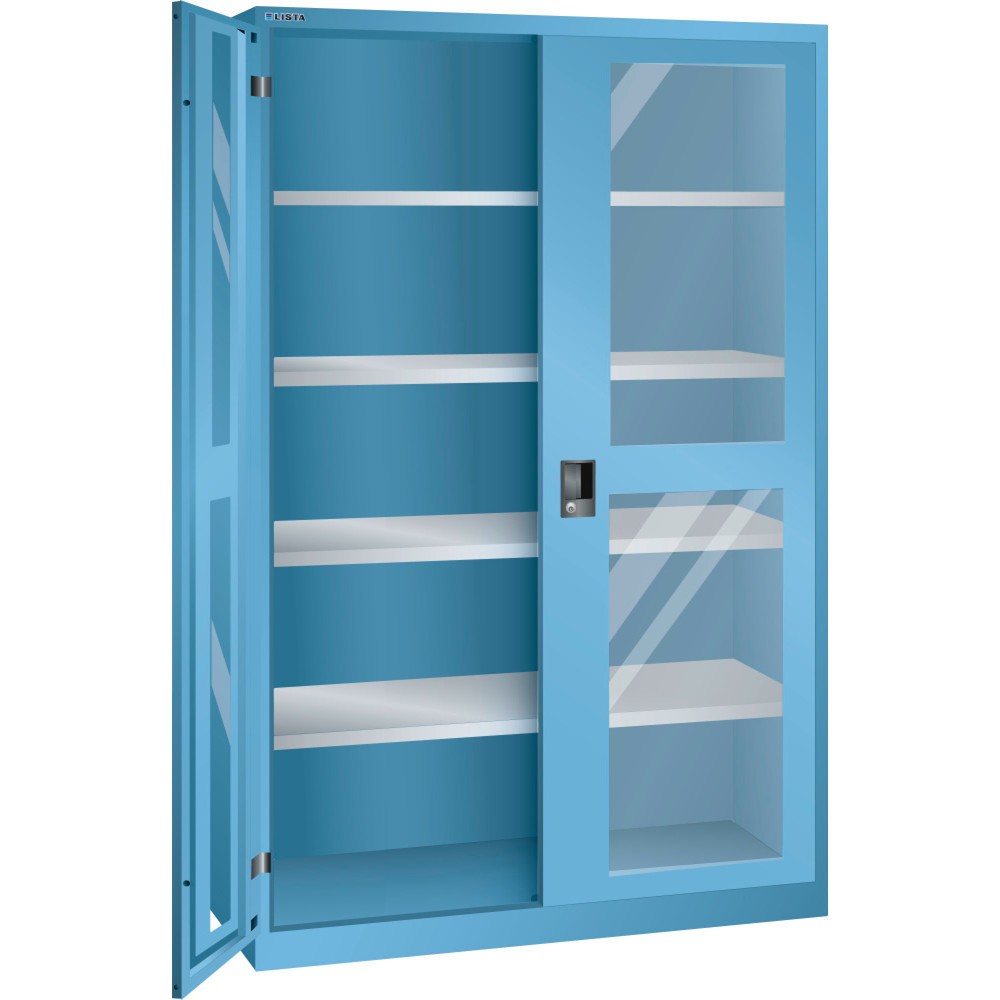 LISTA Flügeltürschrank mit Sichtfenster, (BxTxH) 1250x500x1950mm, 4 Verstellböden, lichtblau, CODE Lock