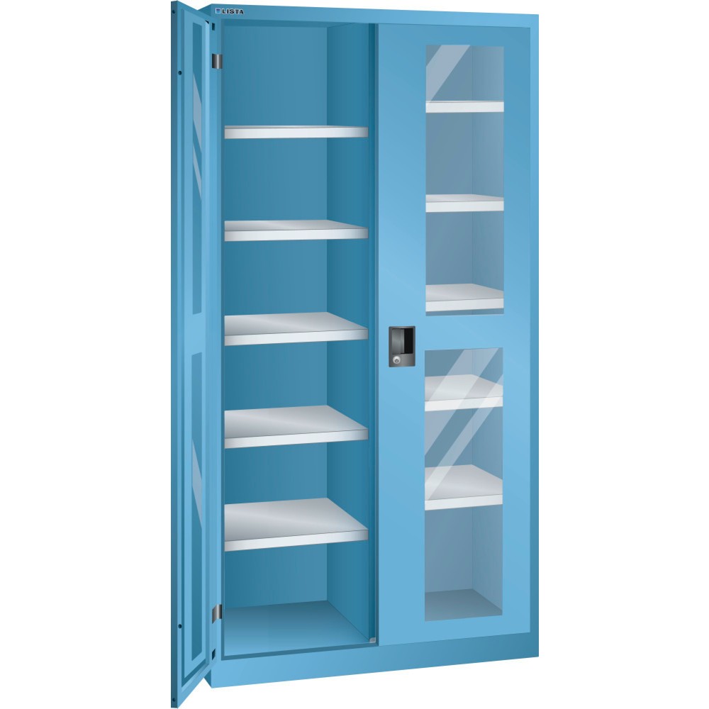 LISTA Flügeltürschrank mit Sichtfenster, (BxTxH) 1000x500x1950mm, 10 Verstellböden, lichtblau, CODE Lock