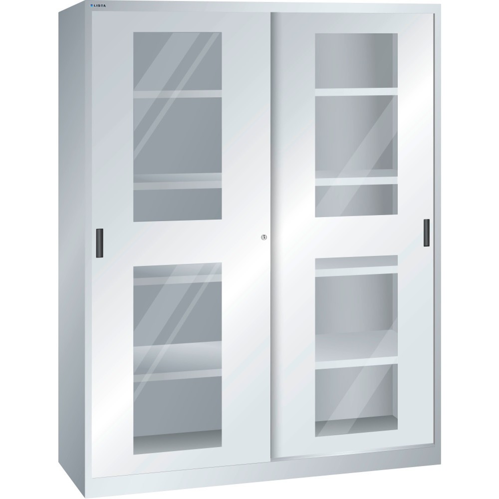 LISTA Schiebetürschrank, (BxTxH) 1500x400x1950mm, 8 Verstellböden, Sichtfenster, Tiefe 500mm, lichtgrau