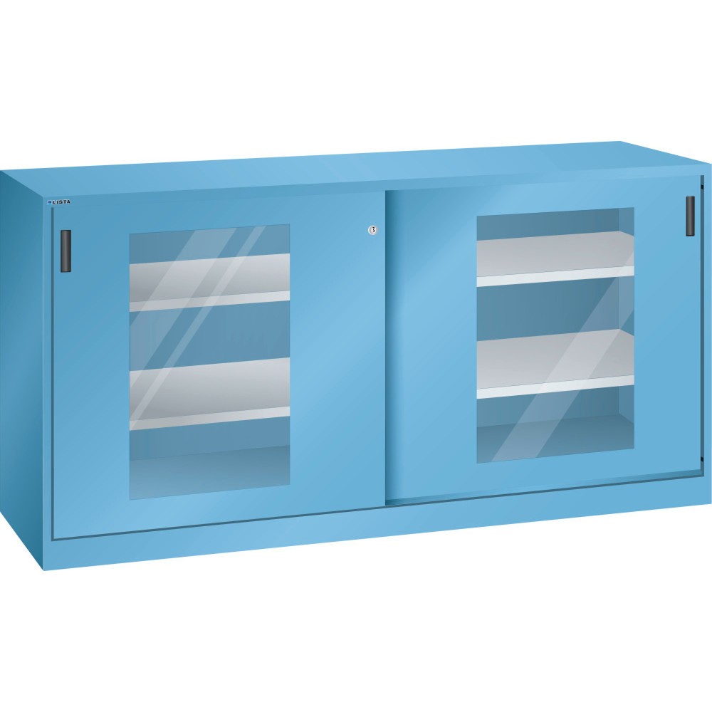 LISTA Beistellschrank mit Schiebetüren, (BxH) 2000x1000mm, 4 Verstellböden, Sichtfenster, Tiefe 500mm, lichtblau