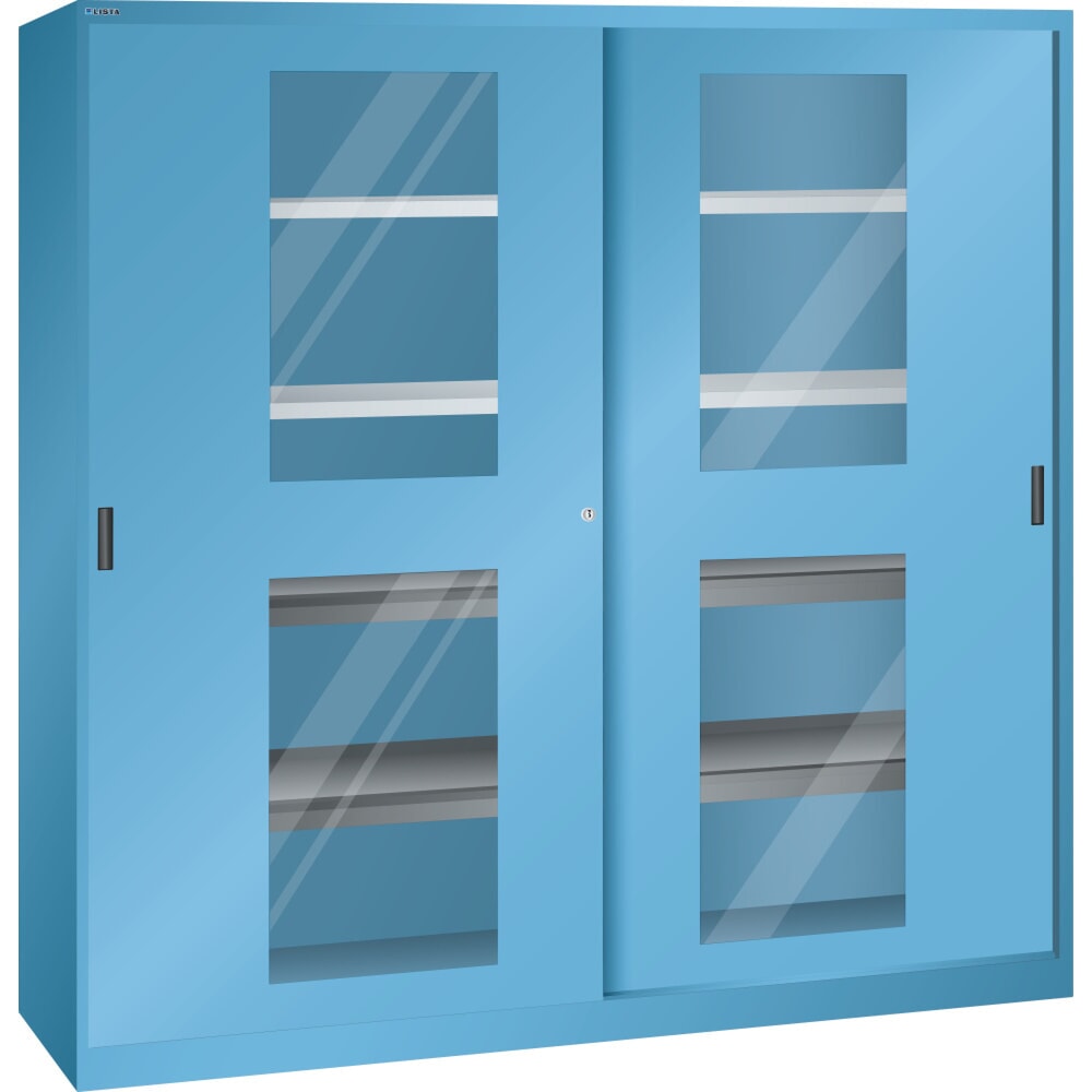 LISTA Schiebetürschrank, (BxTxH) 2000x580x1950mm, 4 Auszug-, 4 Verstellböden, Sichtfenster, lichtblau