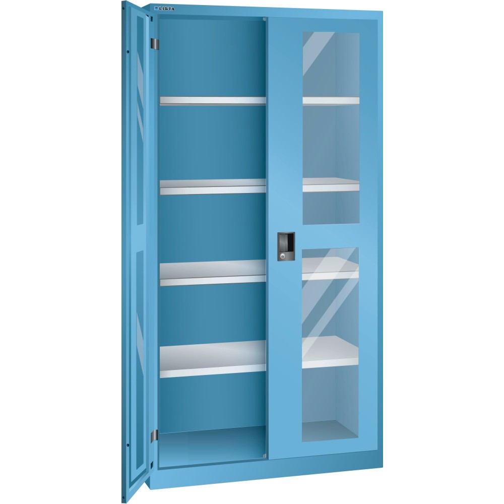 LISTA Flügeltürschrank mit Sichtfenster, (BxTxH) 1000x400x1950mm, 4 Verstellböden, lichtblau, CODE Lock