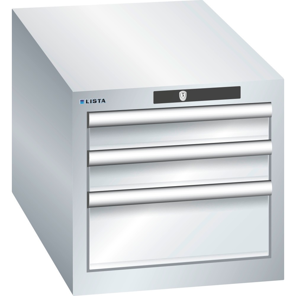 LISTA Schubladenschrank 18x36E, (BxTxH) 411x725x383mm, 3 Schubladen, 2 x 75 / 1 x 150, lichtgrau, RFID Lock