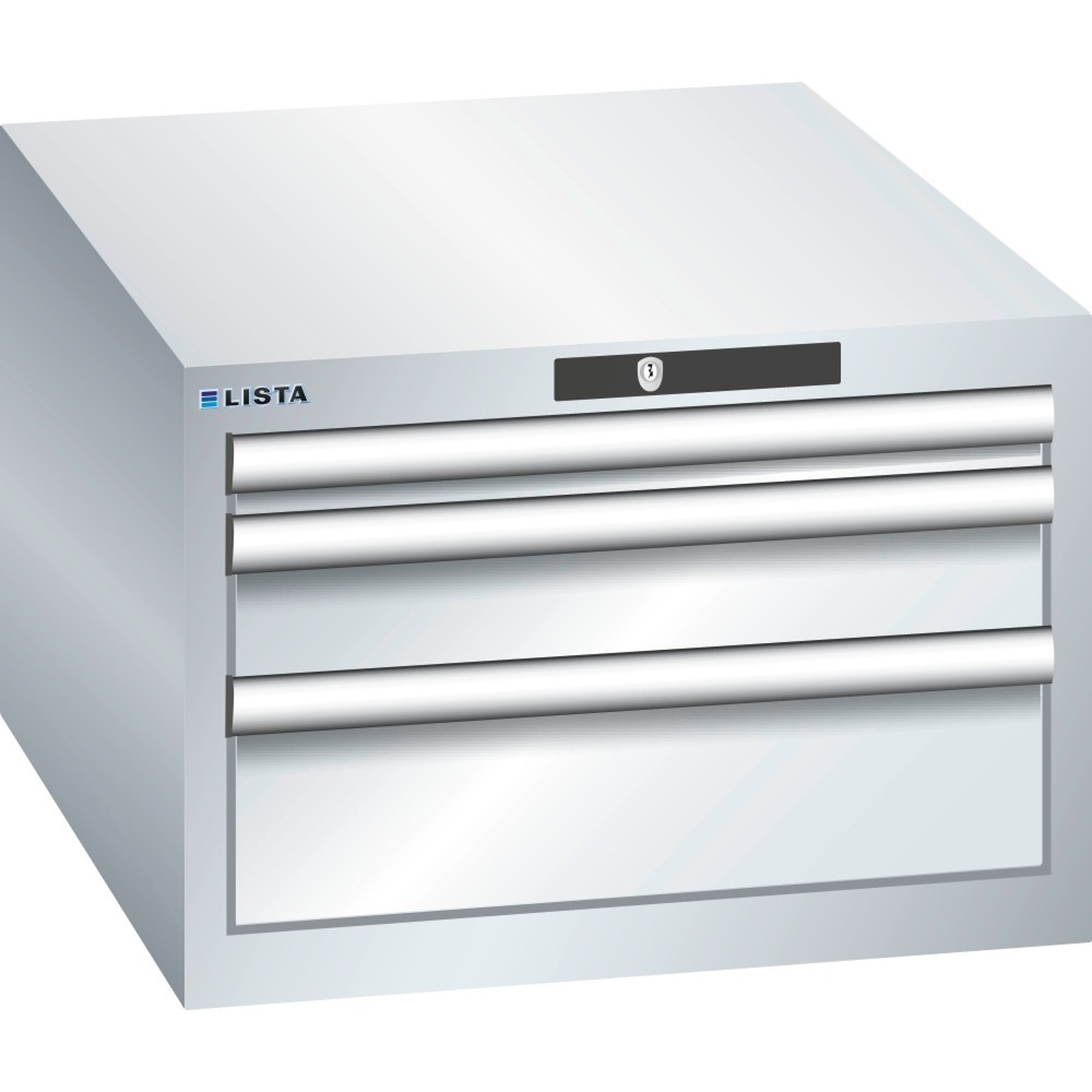 LISTA Schubladenschrank 27x36E, (BxTxH) 564x725x383mm, 3 Schubladen, 1 x 50 / 1 x 100 / 1 x 150, lichtgrau, RFID Lock