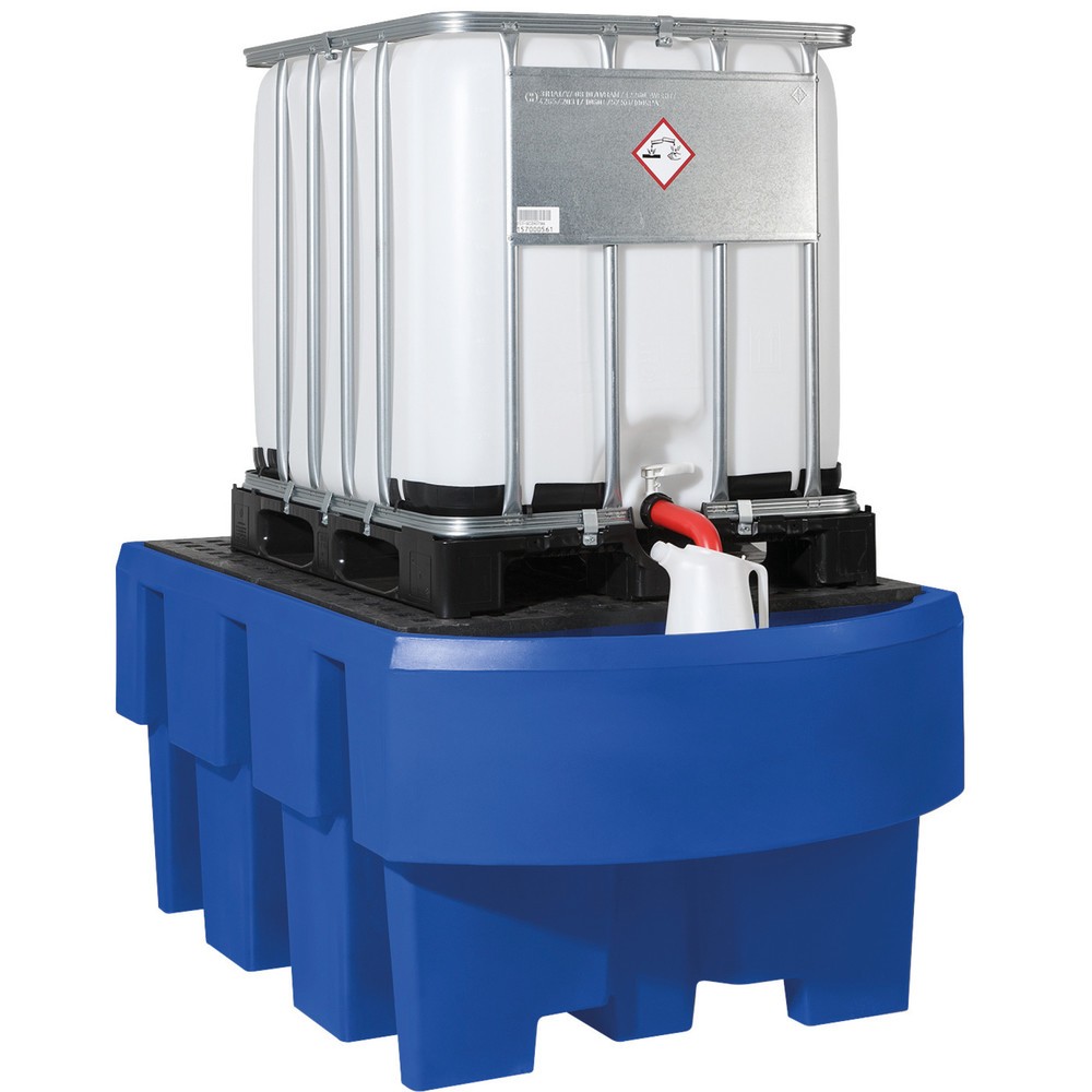 asecos® Auffangwanne aus PE für IBC-Container, integrierter Abfüllbereich, HxBxT 860 x 1.280 x 1.910 mm, Gitterrost aus PE