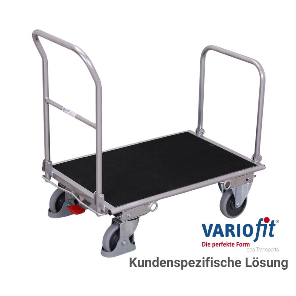 VARIOfit® Aluminium-Klappwagen mit Riffelblech-Ladefläche, EasySTOP®-Bremssystem, HxBxT 990 mm x 995 mm x 600 mm, Ladefläche gummiert