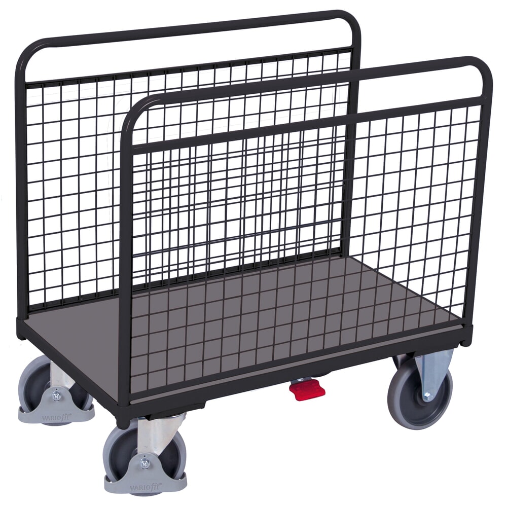 VARIOfit® Seitenbügel-Magazinwagen, Drahtgitterwände, HxBxT 1045 mm x 1260 mm x 800 mm, anthrazitgrau