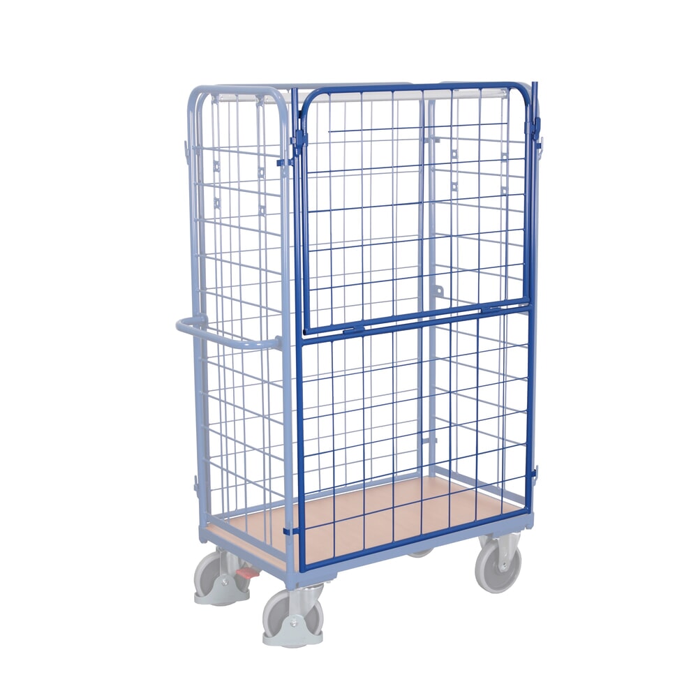 Längswand für VARIOfit® Paket- oder Etagenwagen, HxB 1525 mm x 970 mm, enzianblau, klappbar
