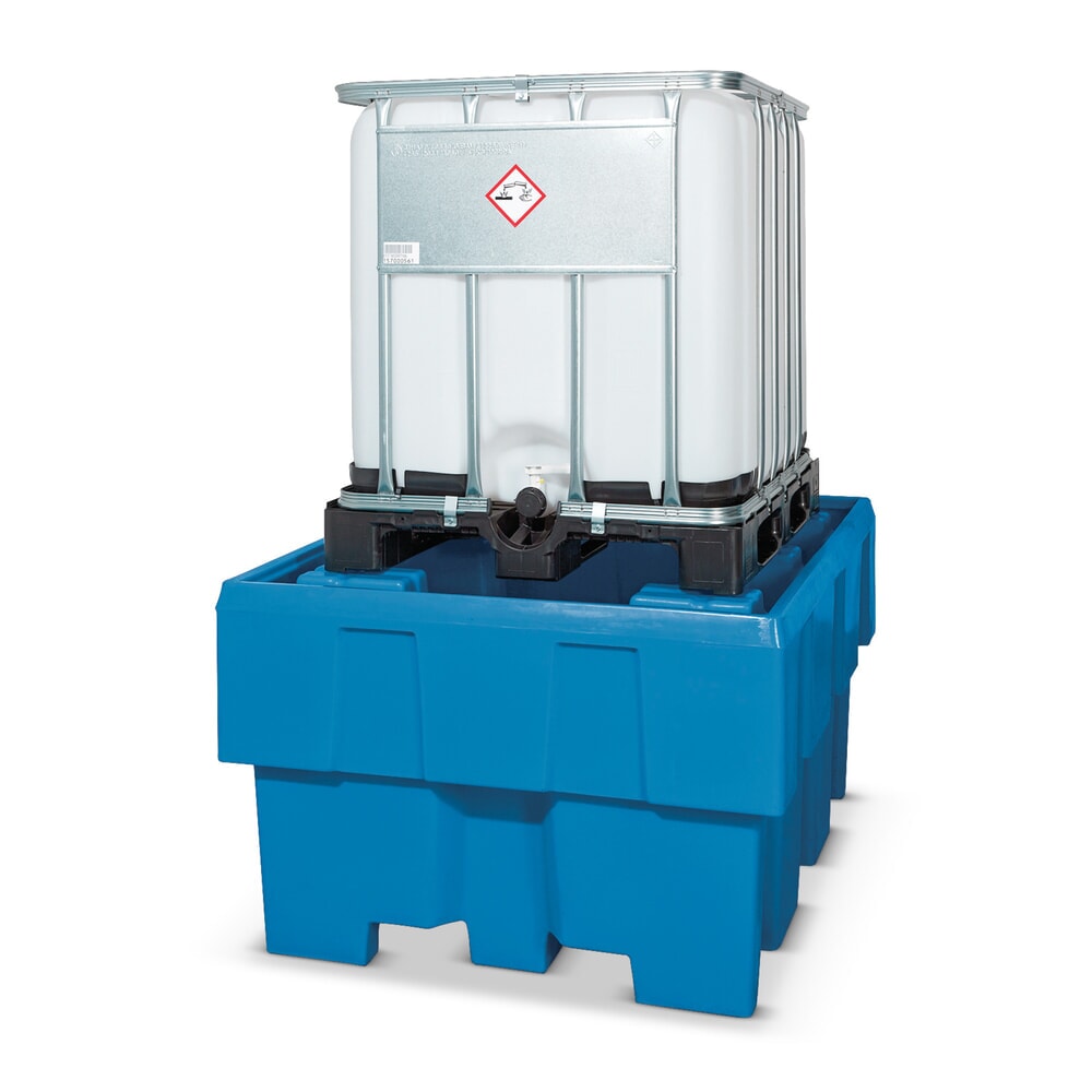 asecos® Auffangwanne aus PE für IBC-Container, ohne Gitterrost, Auffangvolumen 1.000 Liter