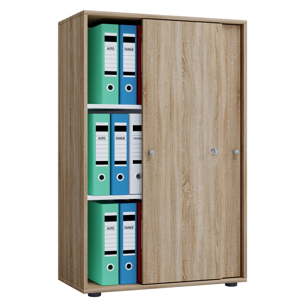 VCM Büroschrank Lona mit Schiebetüren, 3 Fächer, HxBxT 1.110 x 700 x 400 mm, Sonoma-Eiche