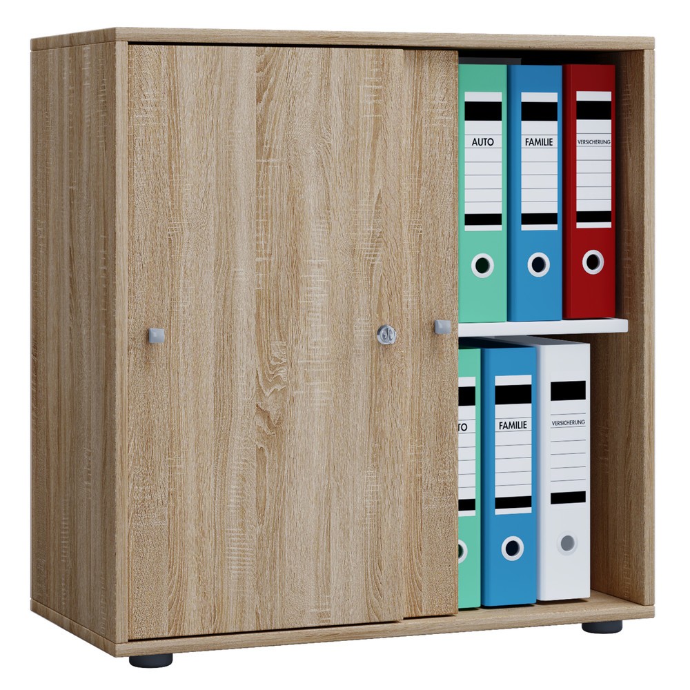 VCM Büroschrank Lona mit Schiebetüren, 2 Fächer, HxBxT 700 x 740 x 400 mm, Sonoma-Eiche