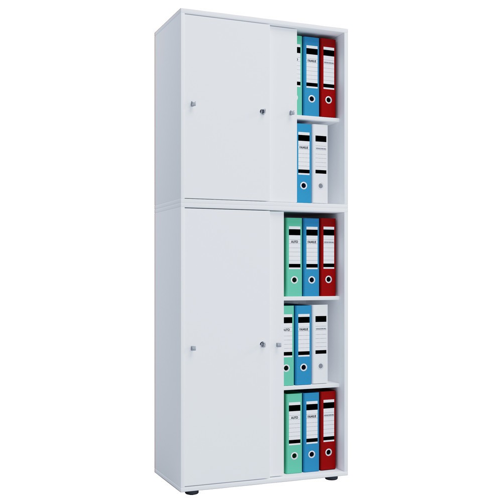 VCM Büroschrank Lona mit Schiebetüren, 5 Fächer, HxBxT 1.780 x 700 x 400 mm, weiss