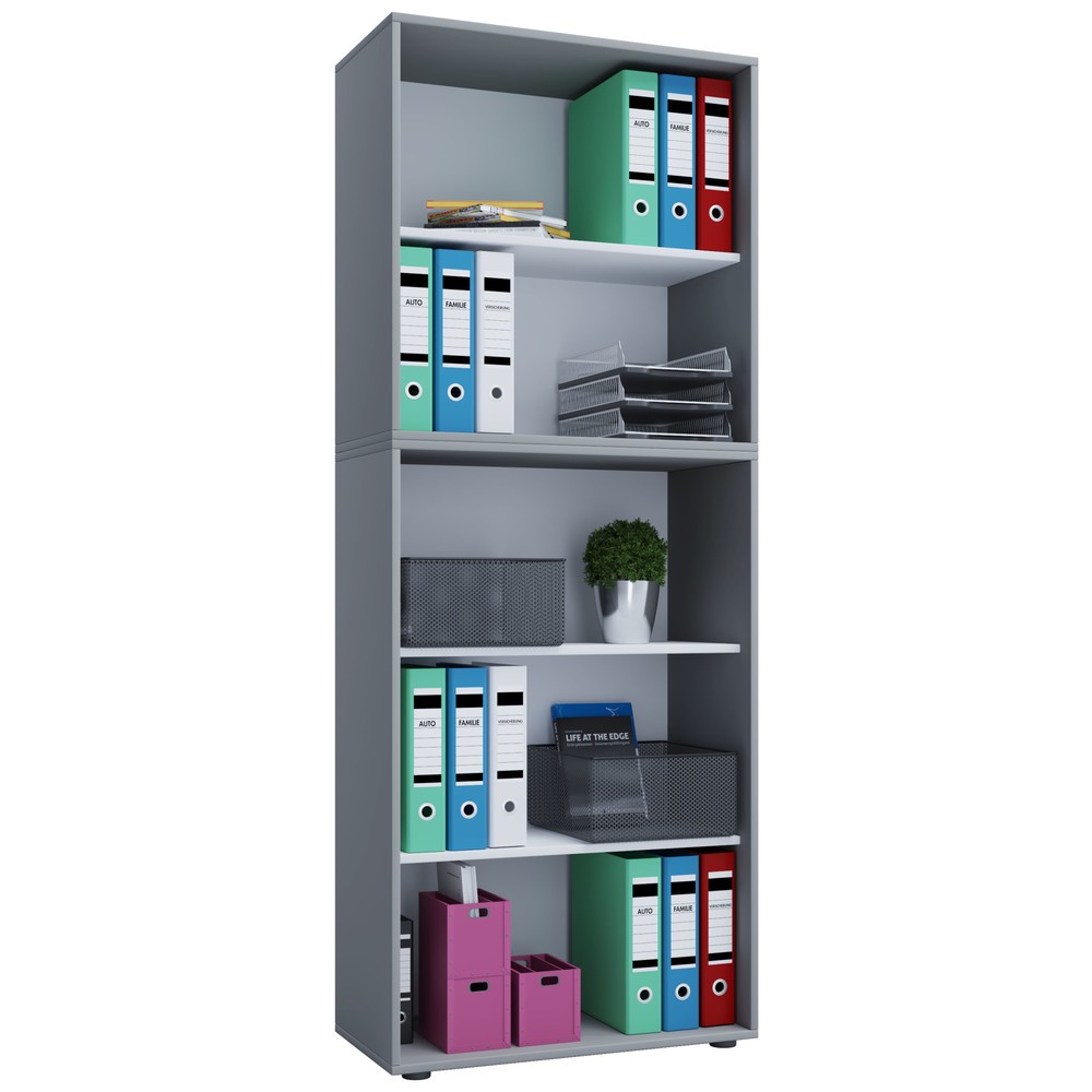 VCM Büroregal Lona, 5 Fächer, HxBxT 1.780 x 700 x 400 mm, grau