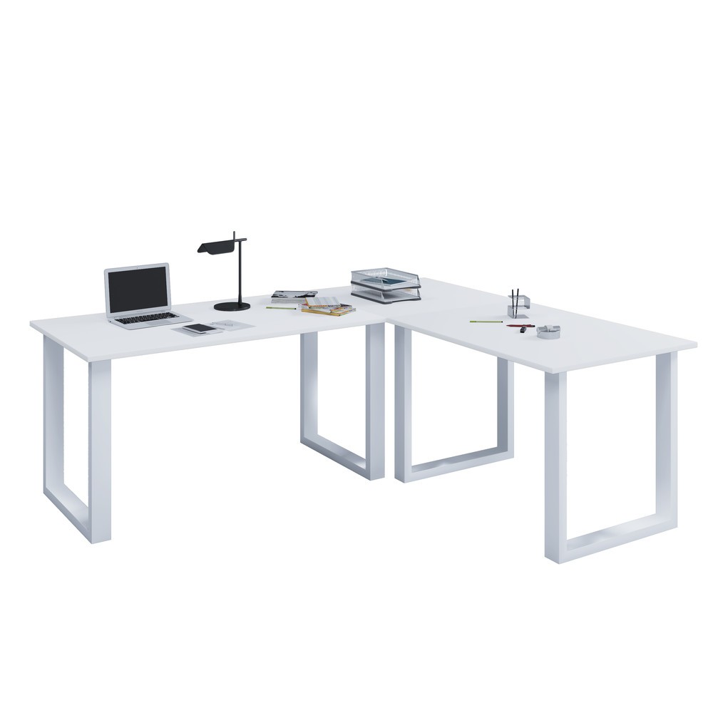 VCM Büro-Eckschreibtisch Lona, U-Fussgestell, Tischplatten BxT 1.900 x 800 und 1.600 x 800 mm, weiss
