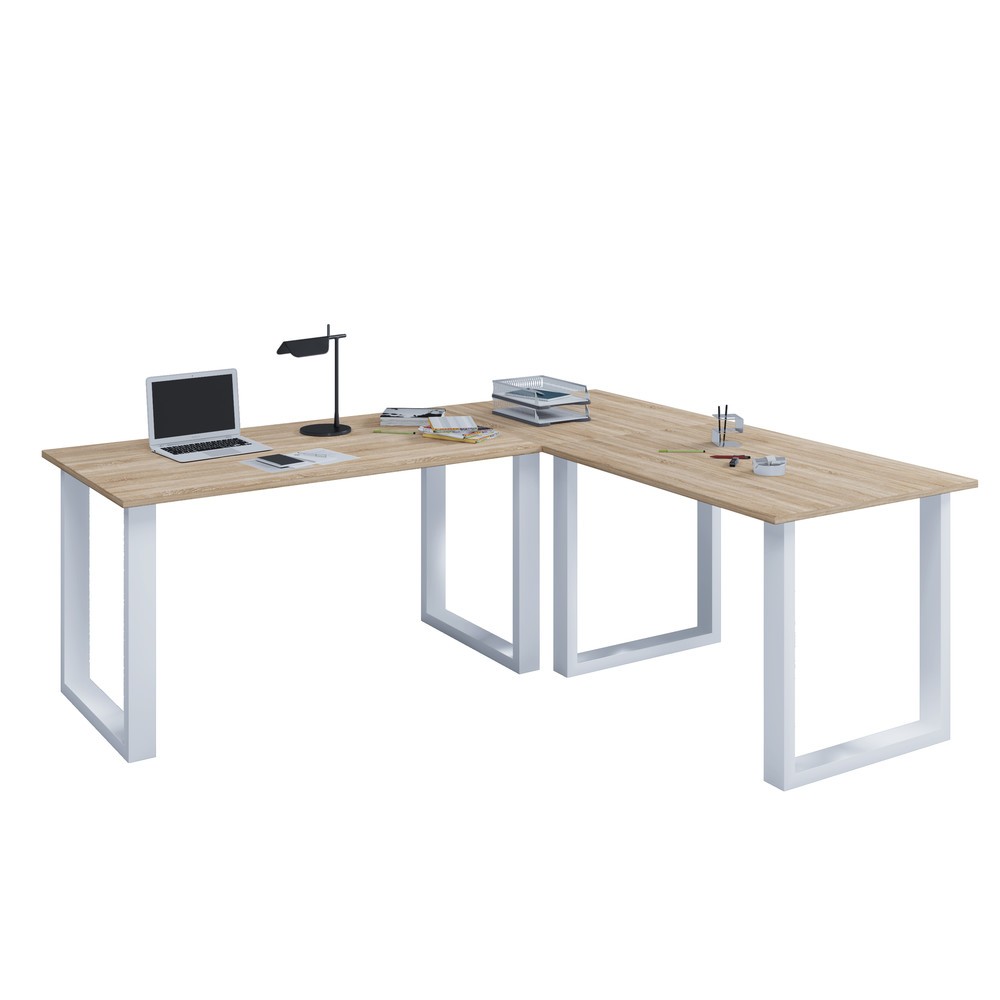 VCM Büro-Eckschreibtisch Lona, U-Fussgestell, Tischplatten BxT 1.900 x 800 und 1.900 x 800 mm, Sonoma-Eiche