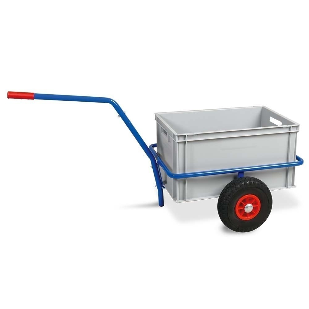 Handwagen aus Stahlrohr, TK 200 kg, mit 63 Liter Kunststoffkasten
