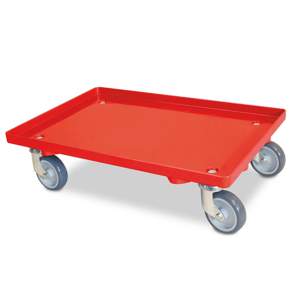 Transportroller für Eurobehälter 600 x 400 mm, geschlossenes Deck, TK 250 kg, rot