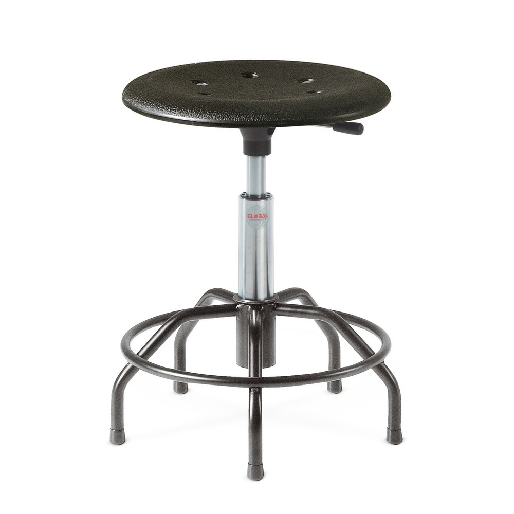 Global Stole A/S Hocker, Kunststoffformsitz, Sitzhöhe 430-500 mm, Stahlbasis, Fussring, Spider-Form, Ø 430 mm