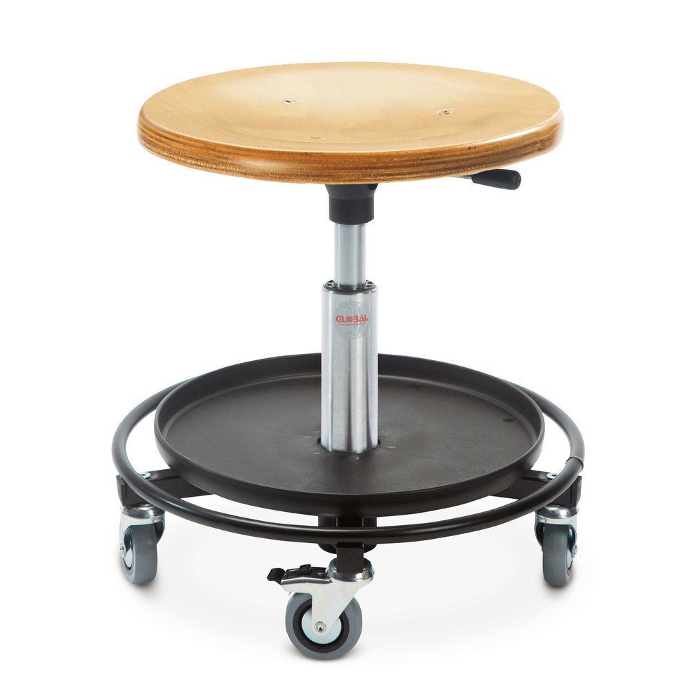 Global Stole A/S Hocker, Holzformsitz, Sitzhöhe 520-780 mm, Stahlbasis, Fussring mit Ablage Ø 480 mm