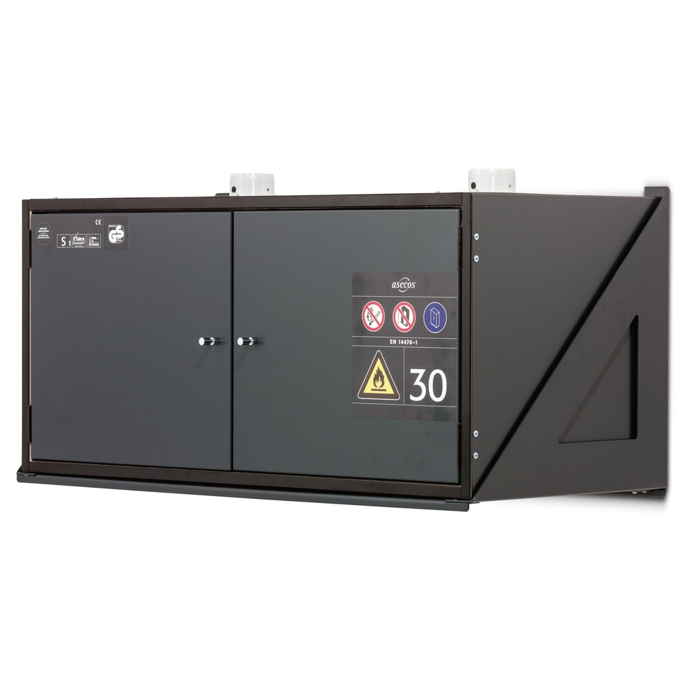 asecos® Brandschutzschrank Typ 30, Wandmontage, mit Bodenwanne, HxBxT 485 x 995 x 470 mm, Profilzylinderschloss