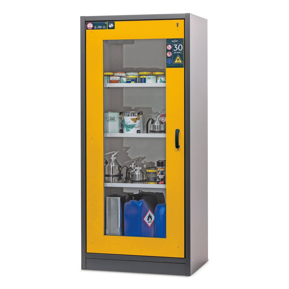 asecos® Brandschutzschrank Typ 30 mit Glastür, HxBxT 1.947 x 864 x 620 mm, anthrazitgrau, verkehrsrot