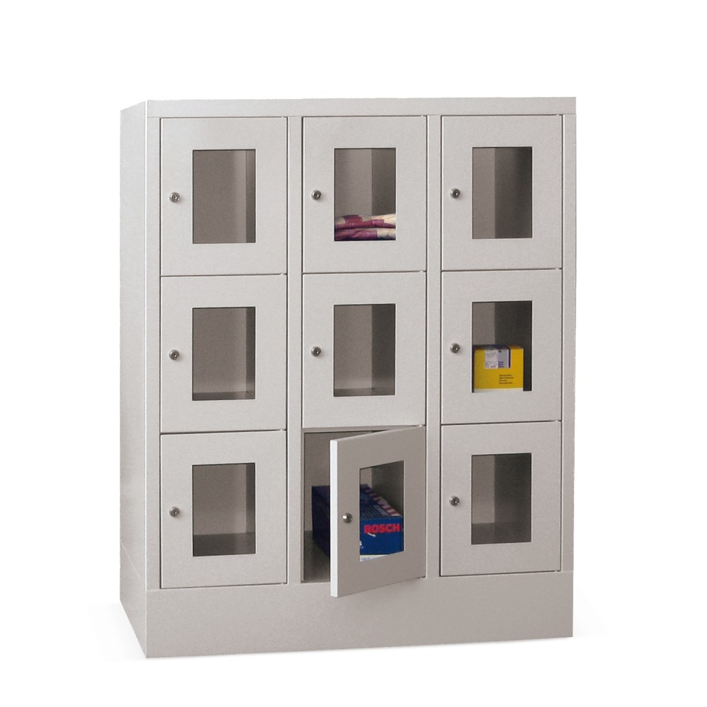 PAVOY Schliessfachschrank mit Sichtfenster, 3 x 3 Fächer, HxBxT 1.187 x 900 x 500 mm, anthrazitgrau, lichtgrau
