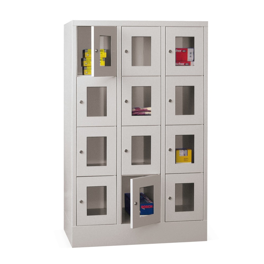 PAVOY Schliessfachschrank mit Sichtfenster, 3 x 4 Fächer, HxBxT 1.518 x 900 x 500 mm, enzianblau, lichtgrau