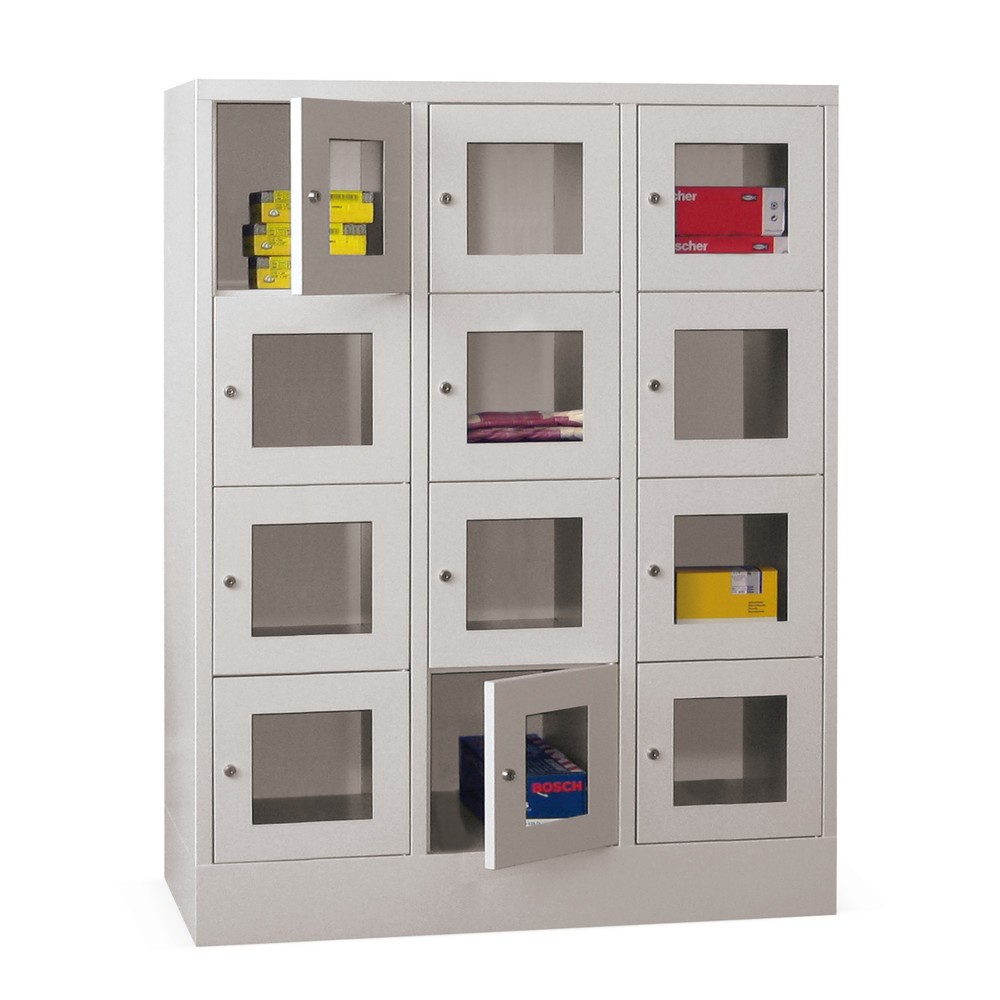 PAVOY Schliessfachschrank mit Sichtfenster, 3 x 4 Fächer, HxBxT 1.518 x 1.200 x 500 mm, feuerrot, lichtgrau