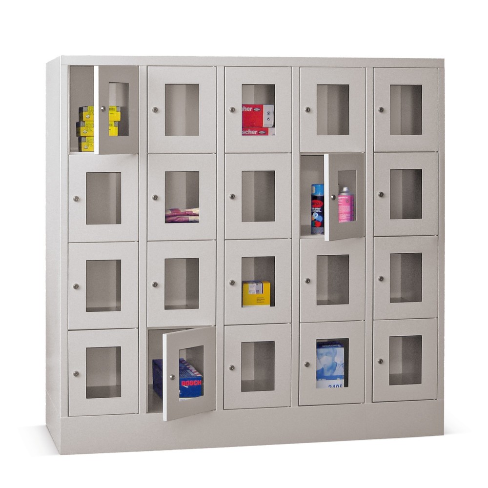 PAVOY Schliessfachschrank mit Sichtfenster, 5 x 4 Fächer, HxBxT 1.518 x 1.500 x 500 mm, anthrazitgrau, lichtgrau