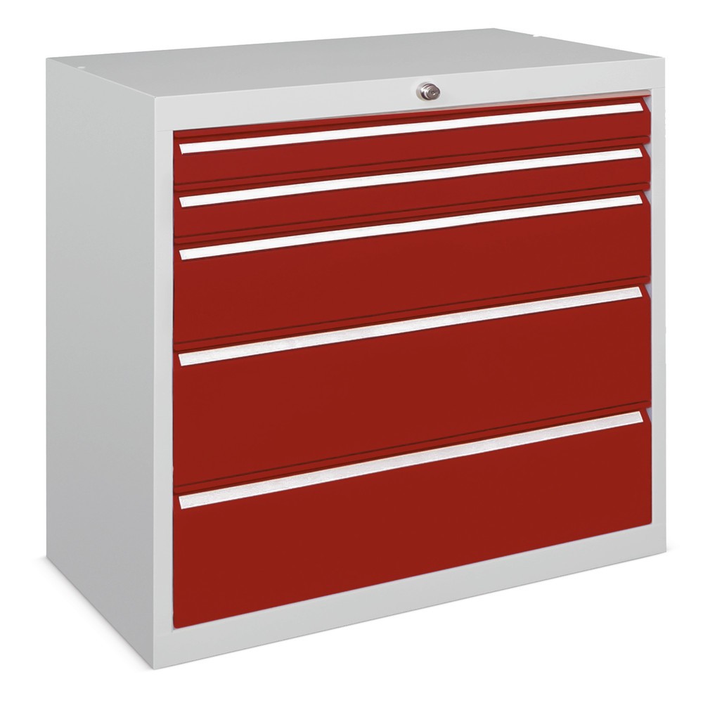 PAVOY Schubladenschrank, Höhe 800 mm, Schubladen 2x100 + 4x125 mm, Breite 715 mm, lichtgrau, rubinrot