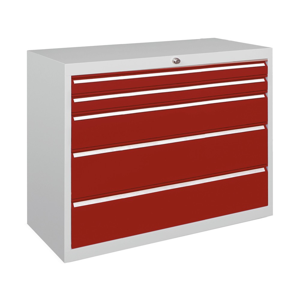 PAVOY Schubladenschrank, Höhe 800 mm, Schubladen 4x175 mm, Breite 1.023 mm, lichtgrau, feuerrot
