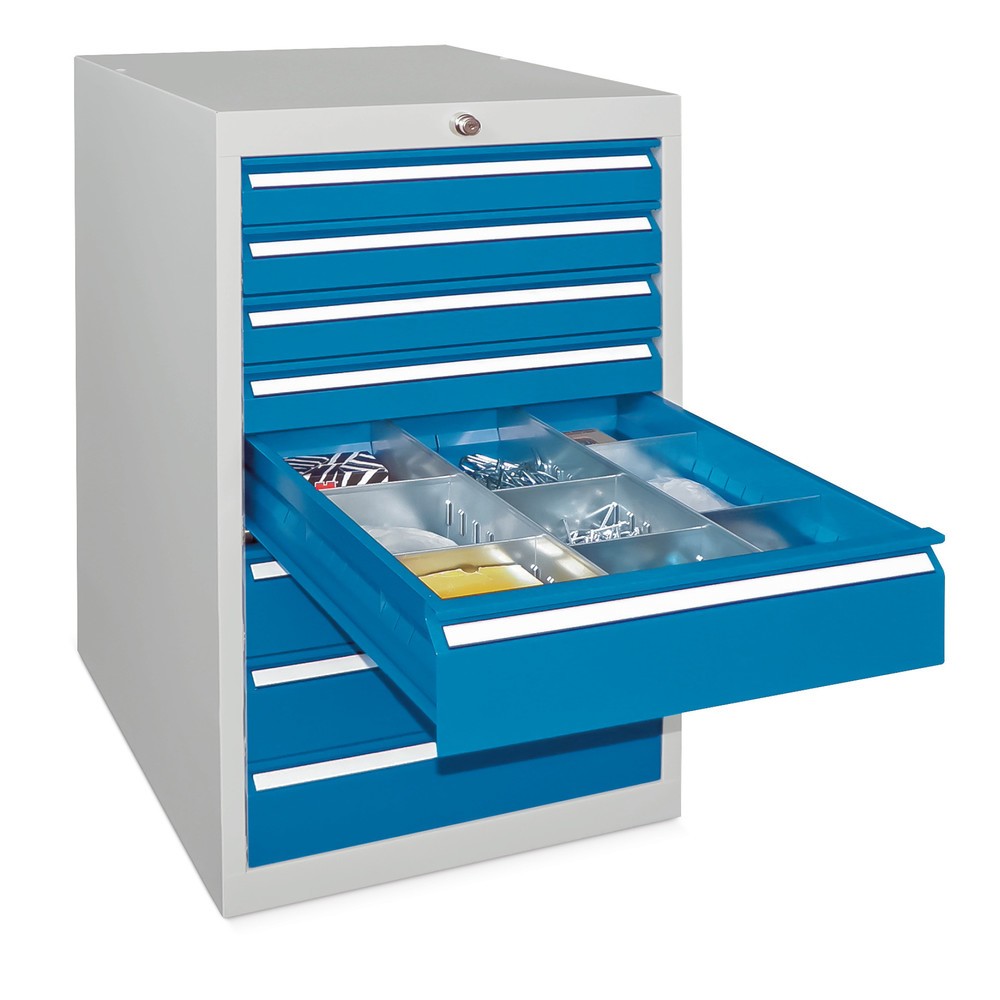 PAVOY Schubladenschrank, Höhe 1.000 mm, Schubladen 8x75 + 1x100 + 1x200 mm, Breite 500 mm, lichtgrau, anthrazitgrau