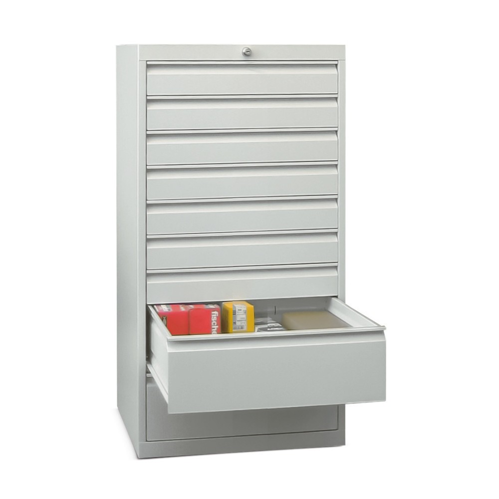 PAVOY Schubladenschrank, Höhe 1.200 mm, Schubladen 2x100 + 6x150 mm, Breite 500 mm, lichtgrau, himmelblau