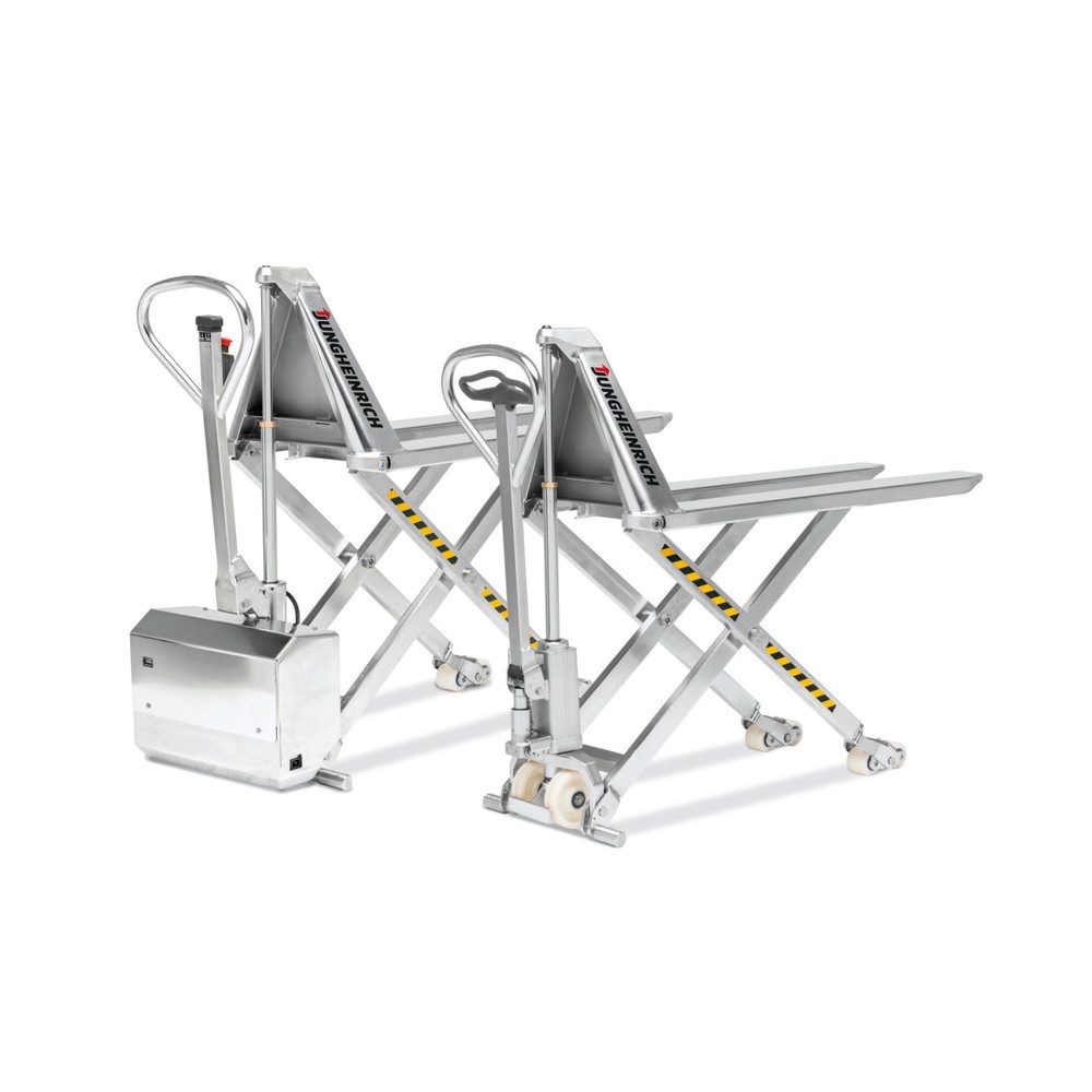 Jungheinrich™ Edelstahl-Scherenhubwagen AMX I15ep, Professional, Tragfähigkeit 1.500 kg, Gabellänge 1.200 mm, Nylon