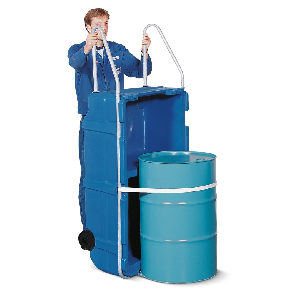 Denios Fasskarre mit integrierter Auffangwanne aus PE, für 1x 200 Liter
