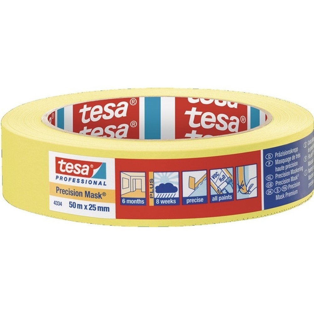TESA Präzisionskrepp 4334 glatt gelb L.50m B.50mm Rl