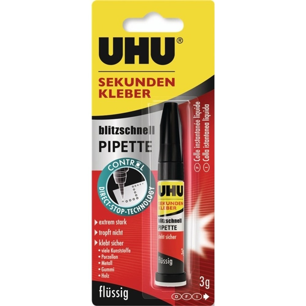 UHU Sekundenkleber blitzschnell PIPETTE Control 3g farblos Tube