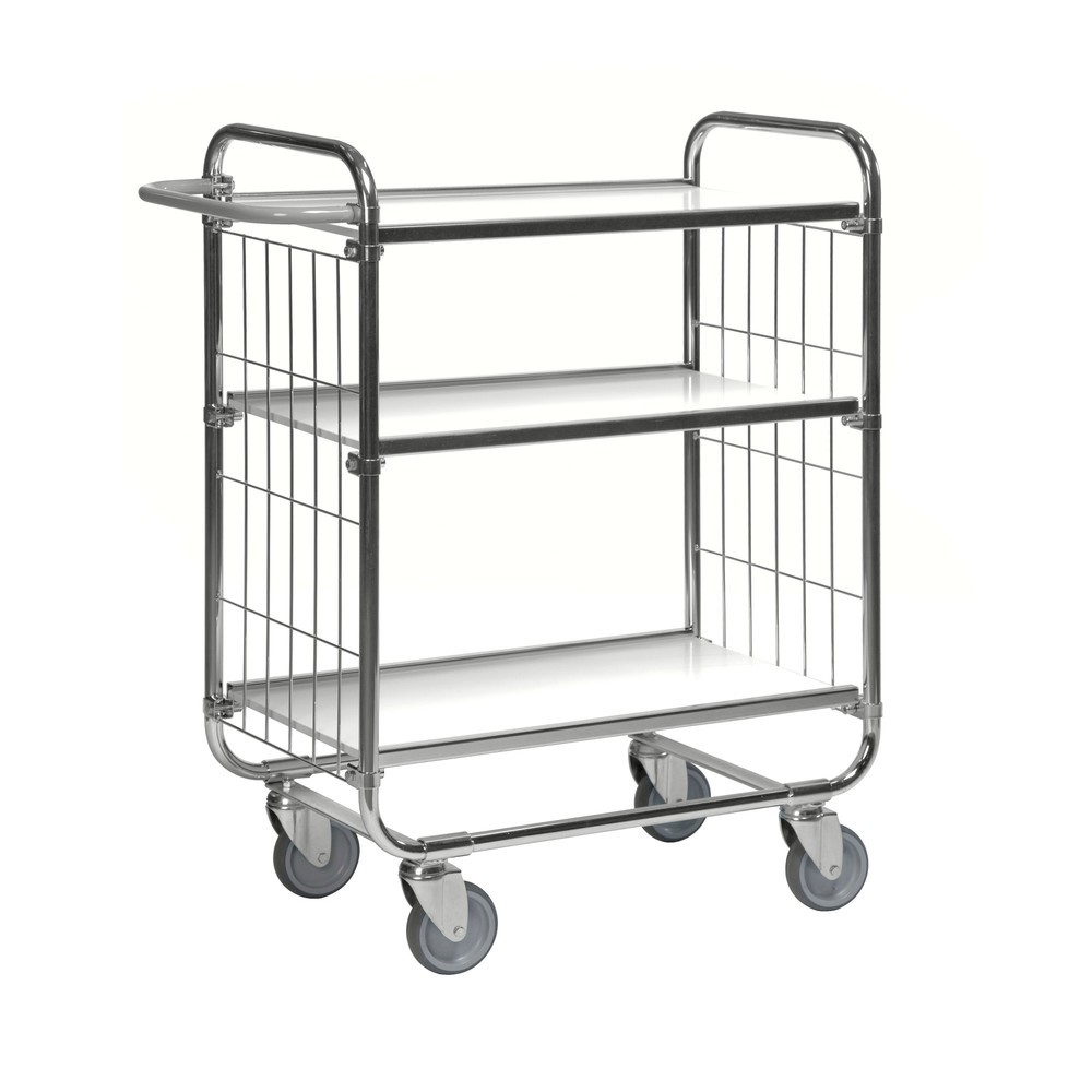 Kongamek Regalwagen, verzinkt, 2 Gitterwände, 3 laminierte Böden à 750 x 425 mm