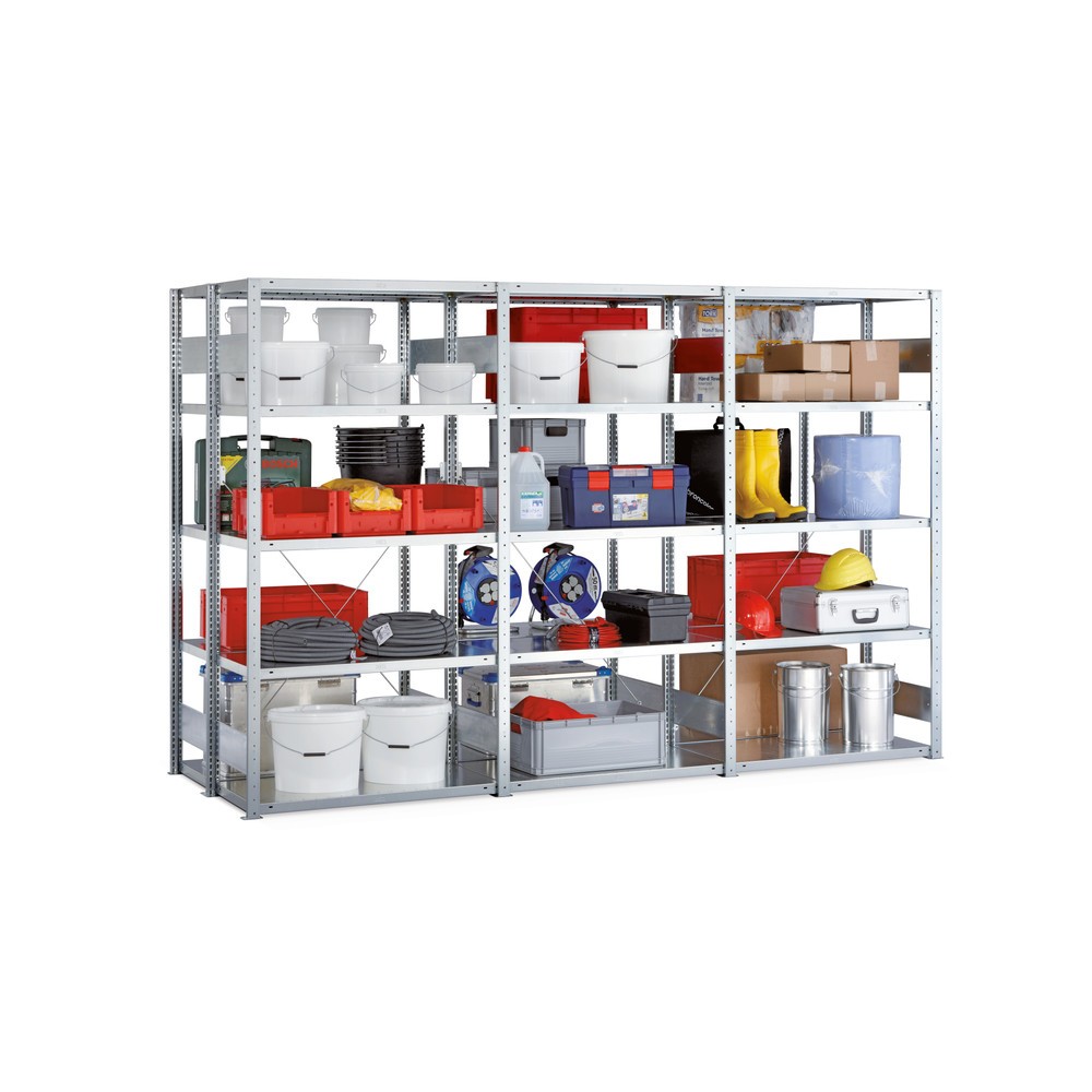 META Komplettpaket Fachbodenregal verzinkt doppelzeilig, Fachlast 230 kg, HxBxT 2.000 x 3.068 x 875 mm