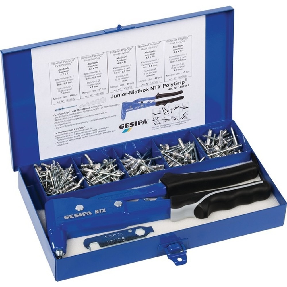 GESIPA Blindnietsortiment Junior-Nietbox PolyGrip® 352tlg. i.Blechkoffer