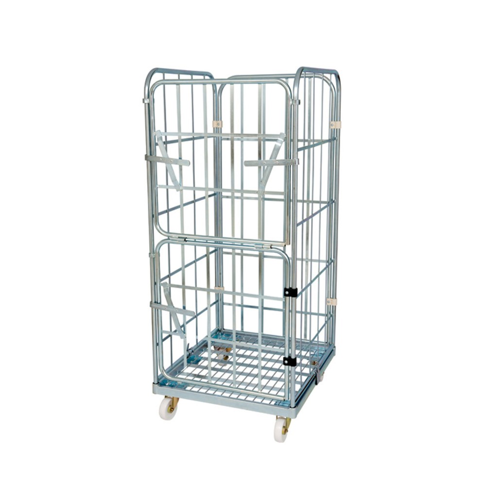 Rollbehälter, 4-seitig, halb abklappbare Vorderwand, Stahl-Rollplatte, HxBxT 1.650 x 710 x 800 mm